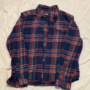Men's Blue and Orange Plaid Shirt
